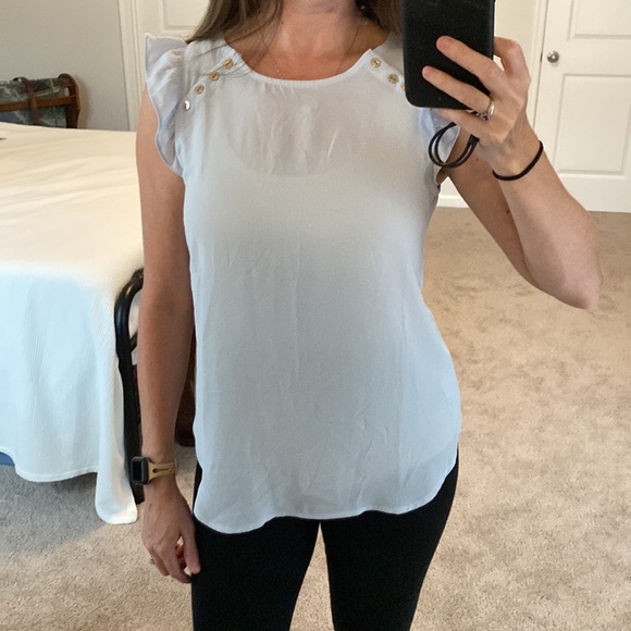 LOFT Blue Ruffle Sleeve Top - Picture 1 of 6